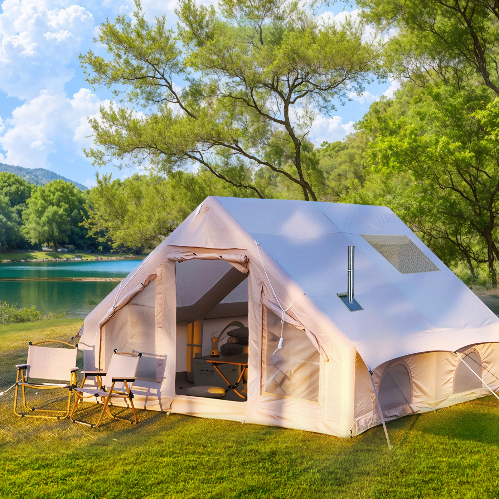 

Factory Luxury 12㎡ Self-Inflating Air Tent New Arrival 4-Season Waterproof Oxford Fabric Portable For Outdoor Camping