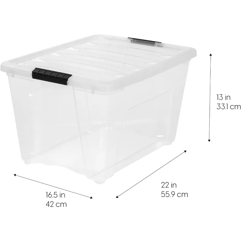 54 Quart Stackable Plastic Storage Bins with Lids and Latching Buckles, 6 Pack - Clear, Containers with Lids and Latches