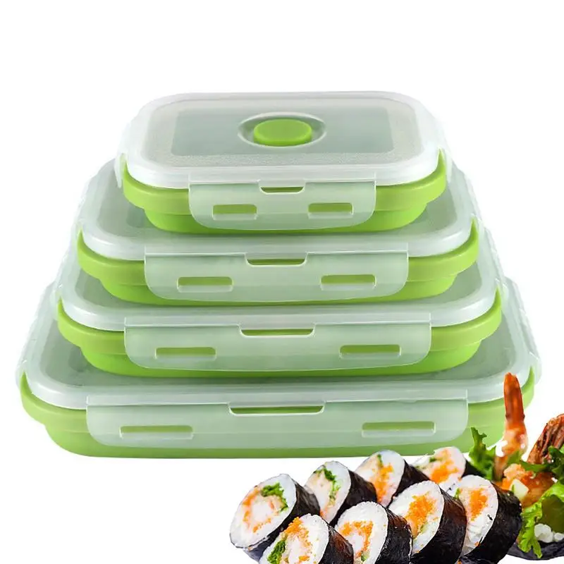 Silicone Lunch Box Stacking Silicone Food Storage Containers 4 Pack Dishwasher And Freezer Safe Camping