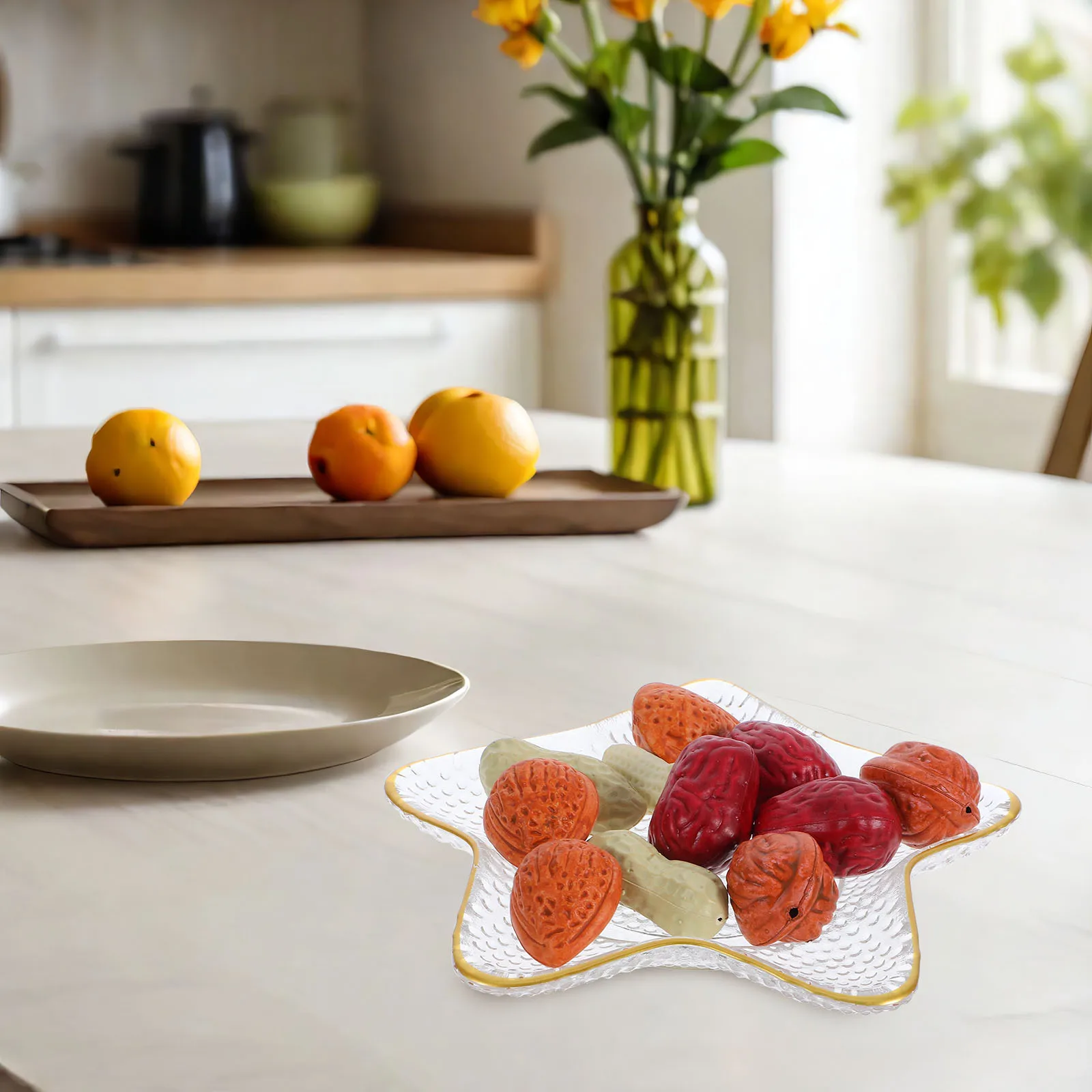 

1Pcs Sea Star Glass Plate Premium Glass Food Tray Salad Dessert Candy Tray Home Restaurant Hotel Use Decorative Storage Plate