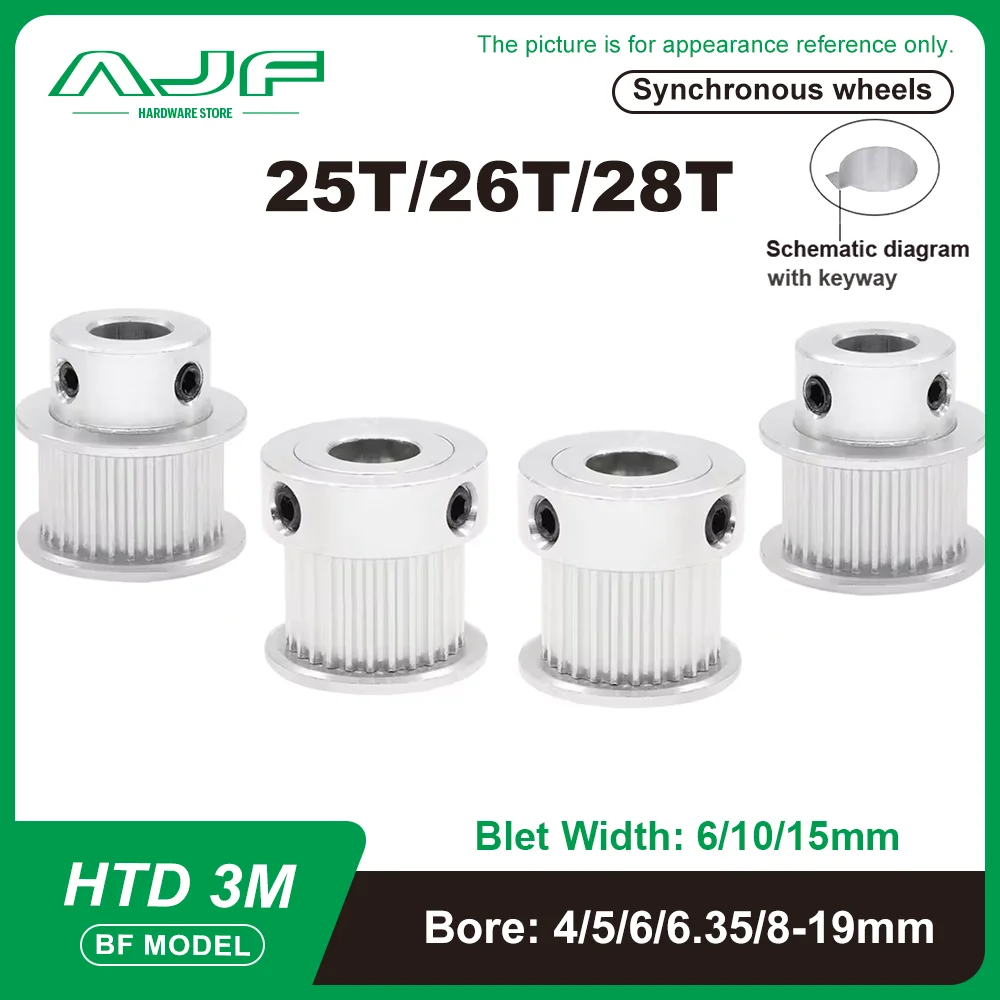 HTD 3M 25Teeth 26teeth 28teeth Timing Pulley 3M BF Type Synchronous Wheel 25T 26T 28T  HTD 3M Pulley