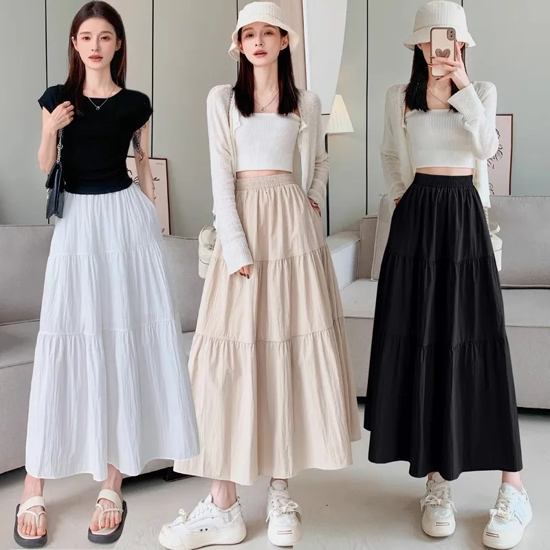 

Новая женская юбка миди с высокой талией, свободного кроя, весна 2025. Юбка-полусолнце, юбка-тортик, скрывающая бедра.