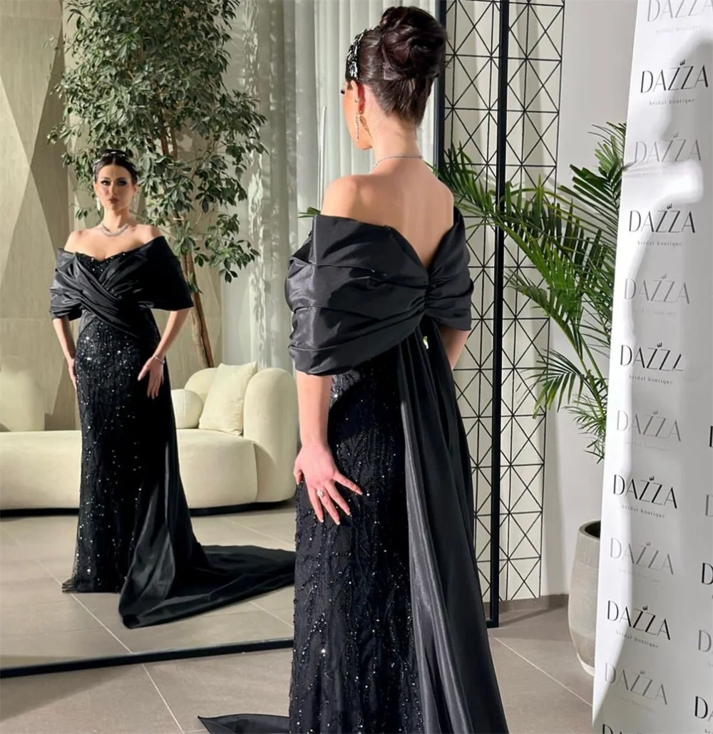 Jessica Black Elegant Lady Wedding Dress Glitter Sequins Luxury Prom Dresses Mermaid Off-shoulder Formal Occasions فساتين سهرة