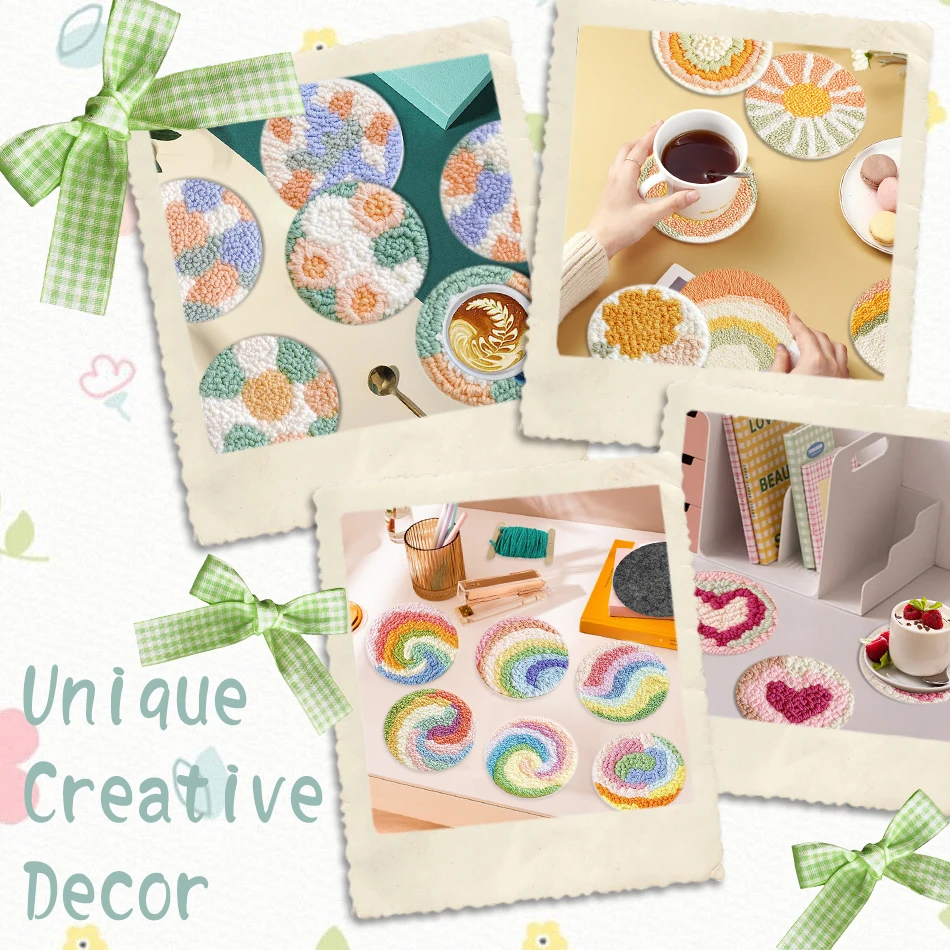 Embroidery Kit Punch Needle Coaster Set Magic Needle For Embroidery DIY Tufted Coaster Material Craft Needle Art Craft For Adult