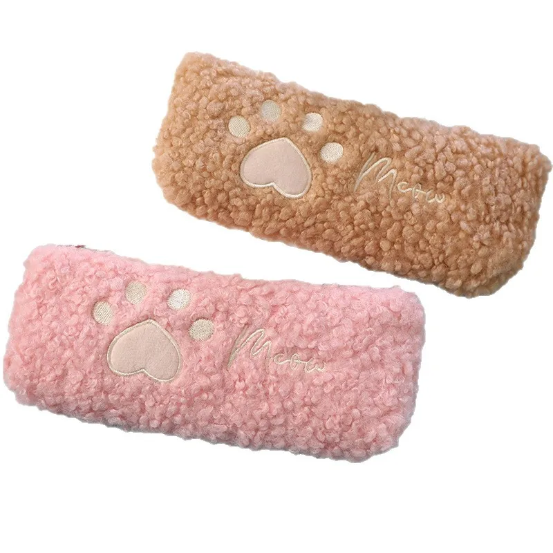 متعدد الألوان القط باو أفخم مقلمة لطيف "مياو" المطرزة حقيبة أدوات مكتبية لينة فروي حامل قلم للطلاب والمكتب #4