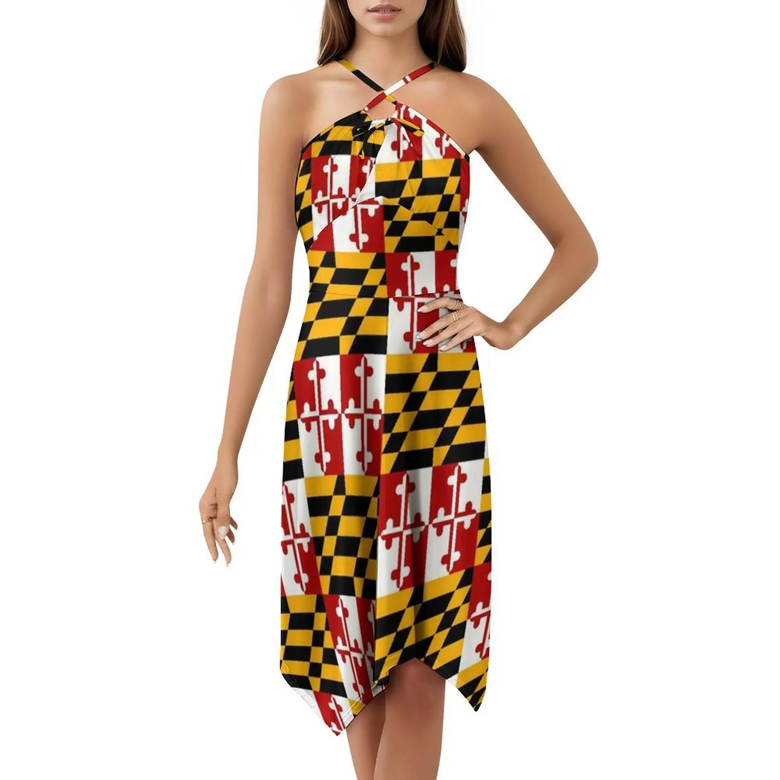 حافظات هاتف ماريلاند، ملصقات ومنتجات للهدايا، فستان سموك مزين بالزهور للنساء، فستان كاجوال للربيع والصيف لحفلات علم ماريلاند #5