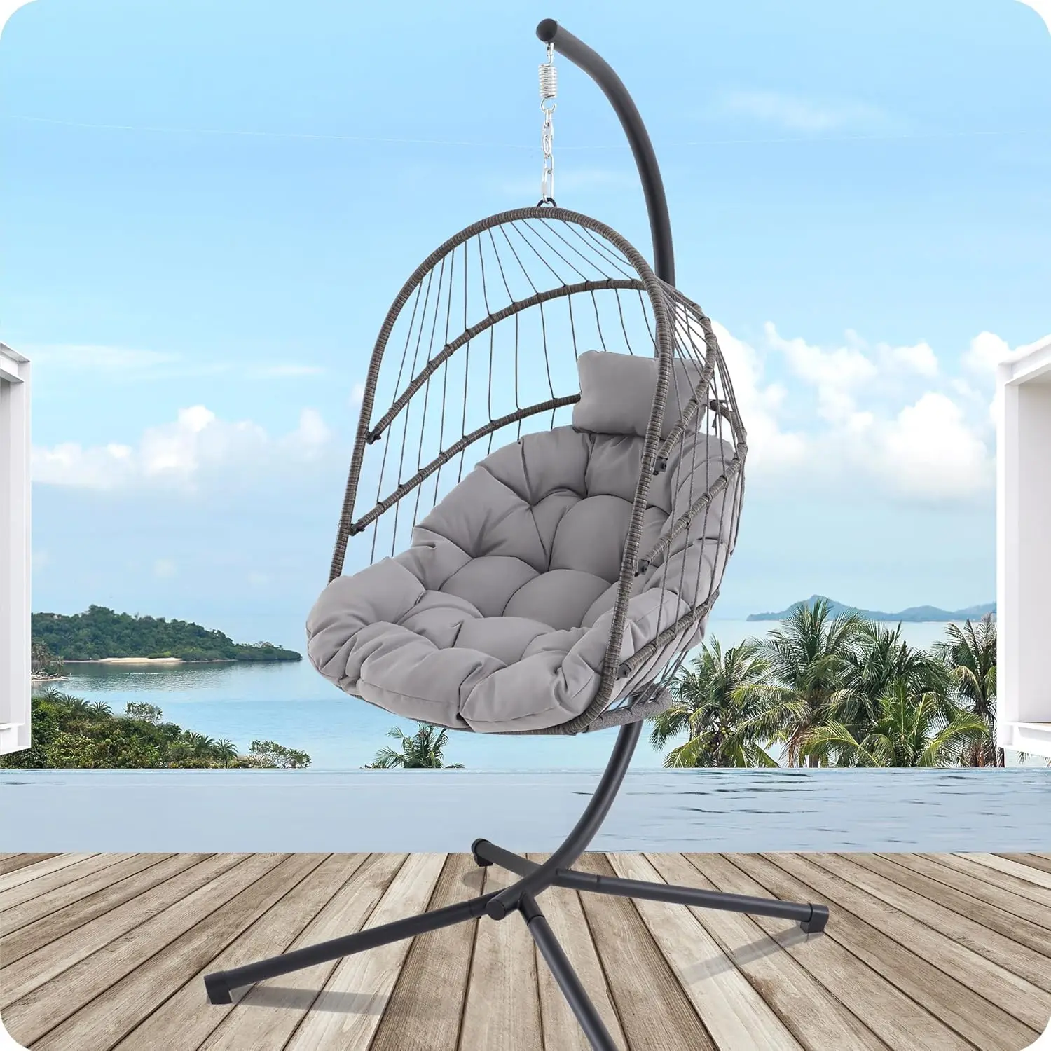 

Factory Hot Sale Egg Chair with Stand Patio Rattan Hanging Swing Chair for Garden Resort Hotel Indoor Leisure