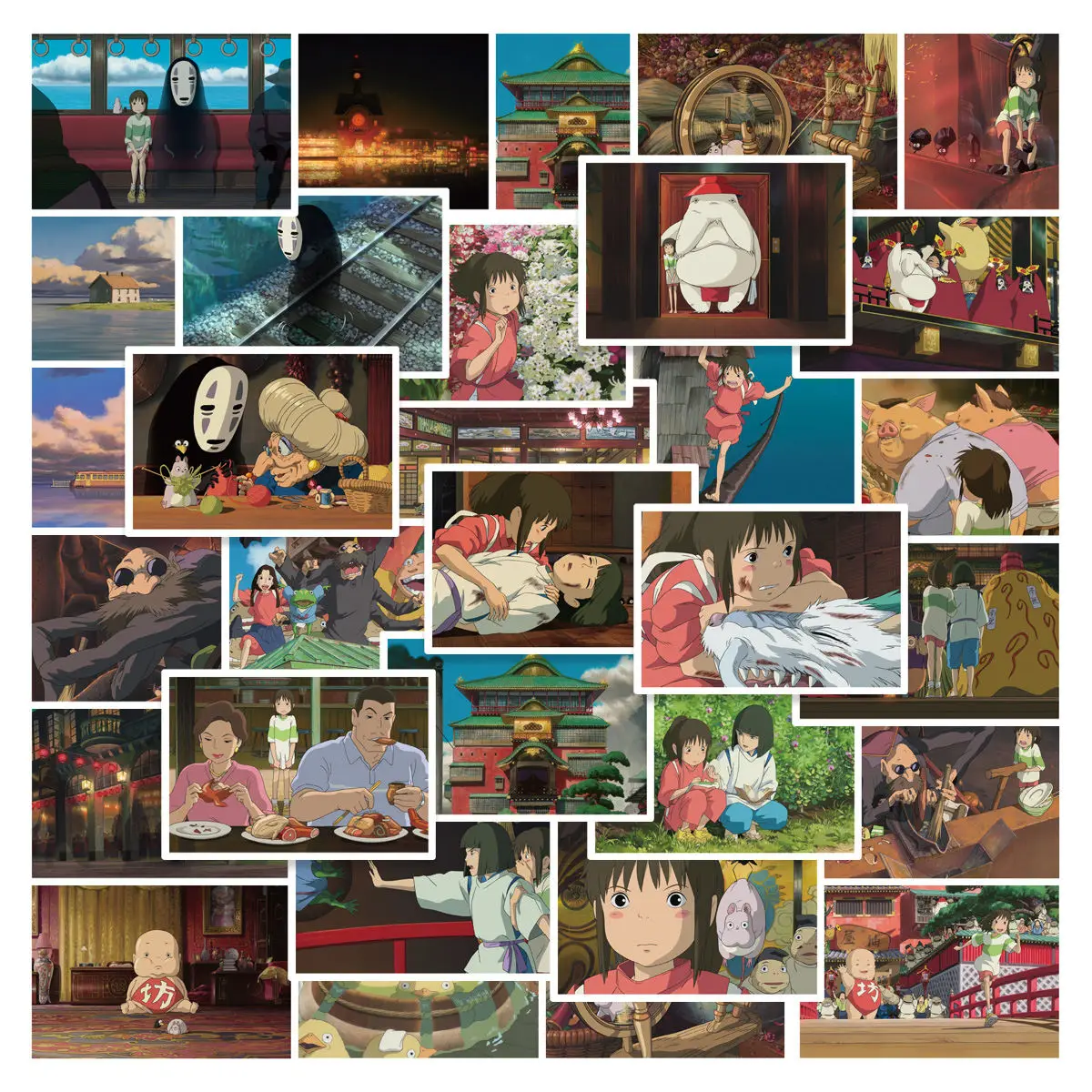 Etori Life 30pcs PVC Retro Movie Series: Spirited Away, Cartoon Anime Characters, Fun Collage Patterns DIY Decoration Stickers