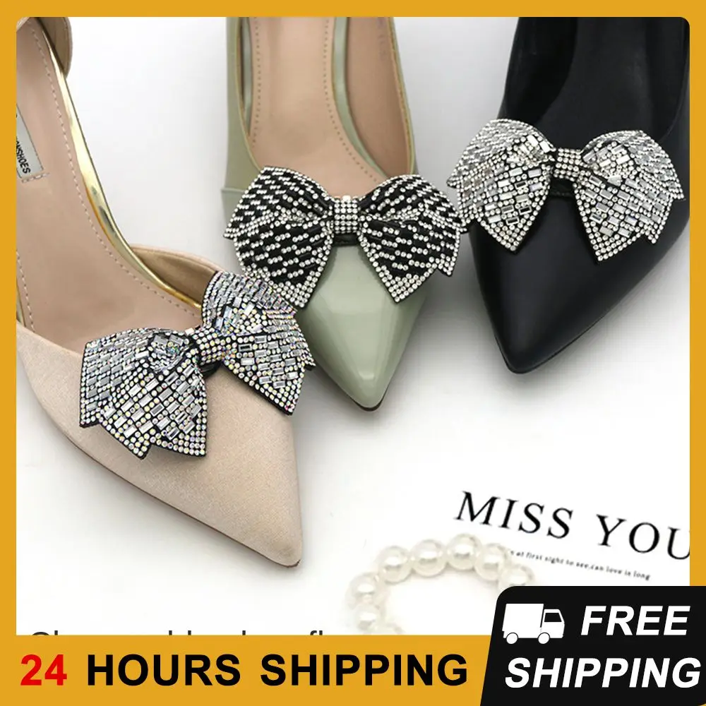 1/2Pcs Rhinestones Bow Shoe Clips Wedding Brooch Bride Silk Bow Flower Charm Shoes Buckle Shoe Decorations Shoe Accessories