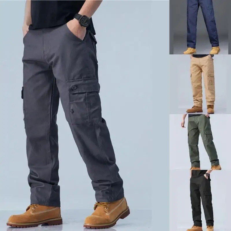 195E Men's Straight Leg Work Pants Polyester Multiple Pockets Travel Workwears