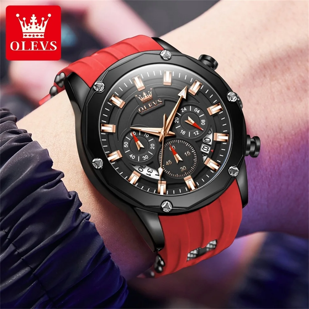 OLEVS Original Men\'s Watch Business Sports Multi functional Calendar Time Code Watch Silicone Band Luxury Brand Quartz Men Watch