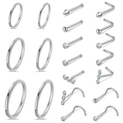 1pcs Surgical Steel Nose Ring 16G 18G 20G Hypoallergenic Studs Set L Shape Body Piercing Hoop Lip Ear for Women Men