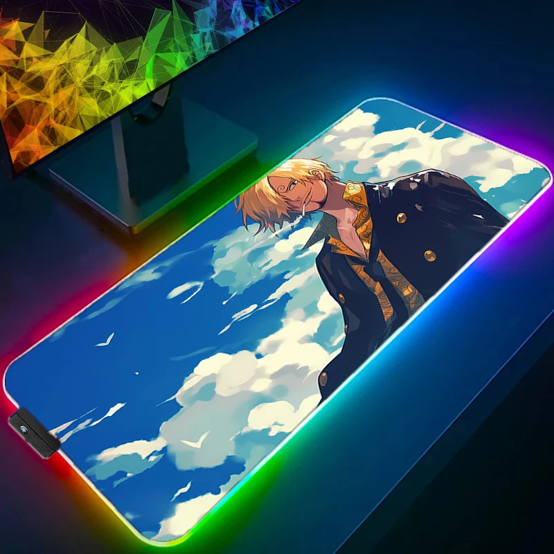 Rgb led mouse pad tapete de mesa de escritório borracha uma peça sanji teclado jogo de computador mousepad acessórios para pc tapete de mouse tablet