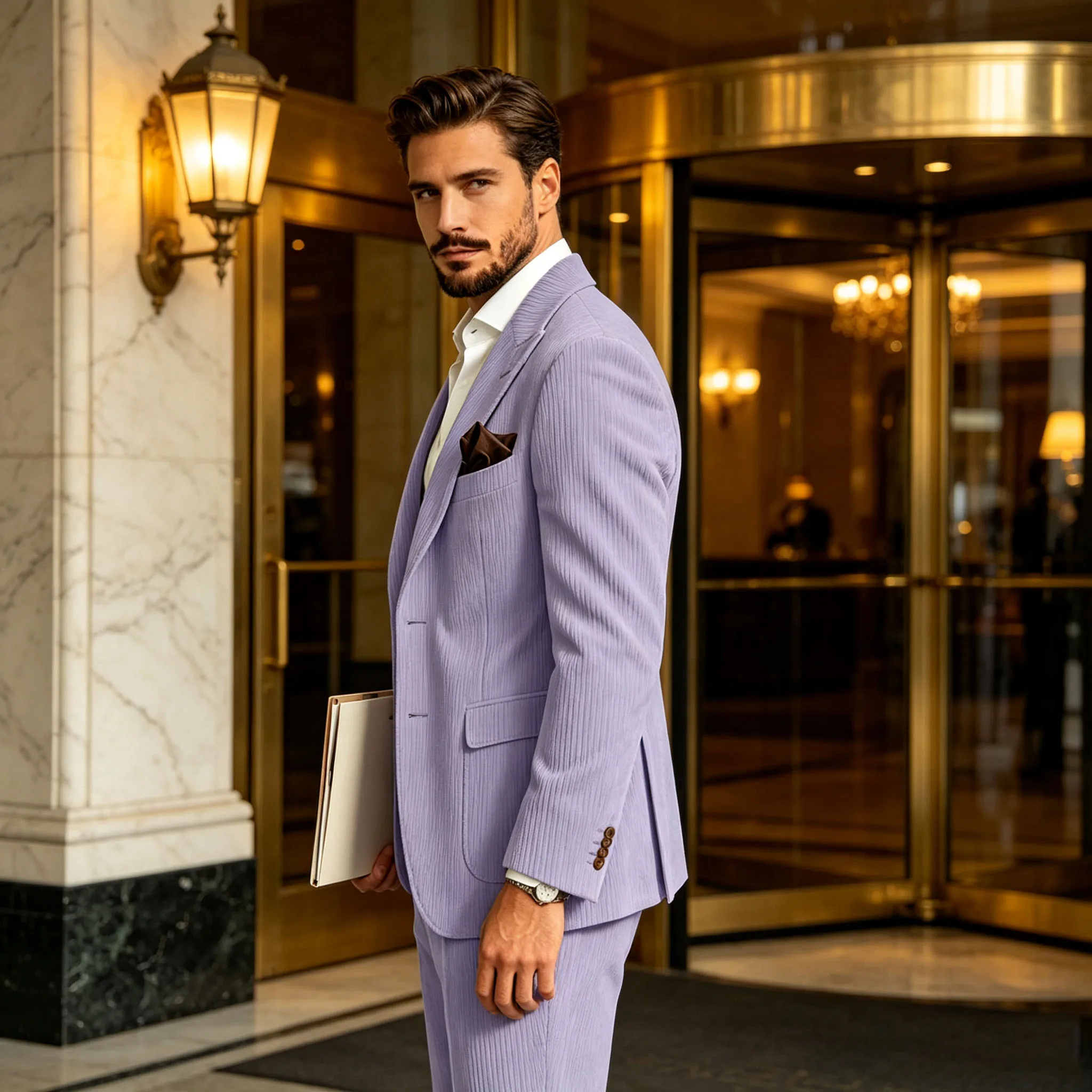 Vintage Men's Corduroy 2 Piece Suit Peak Lapel Slim Fit Blazer Pants High Quality Fashion Formal Set For Business Casual Wedding
