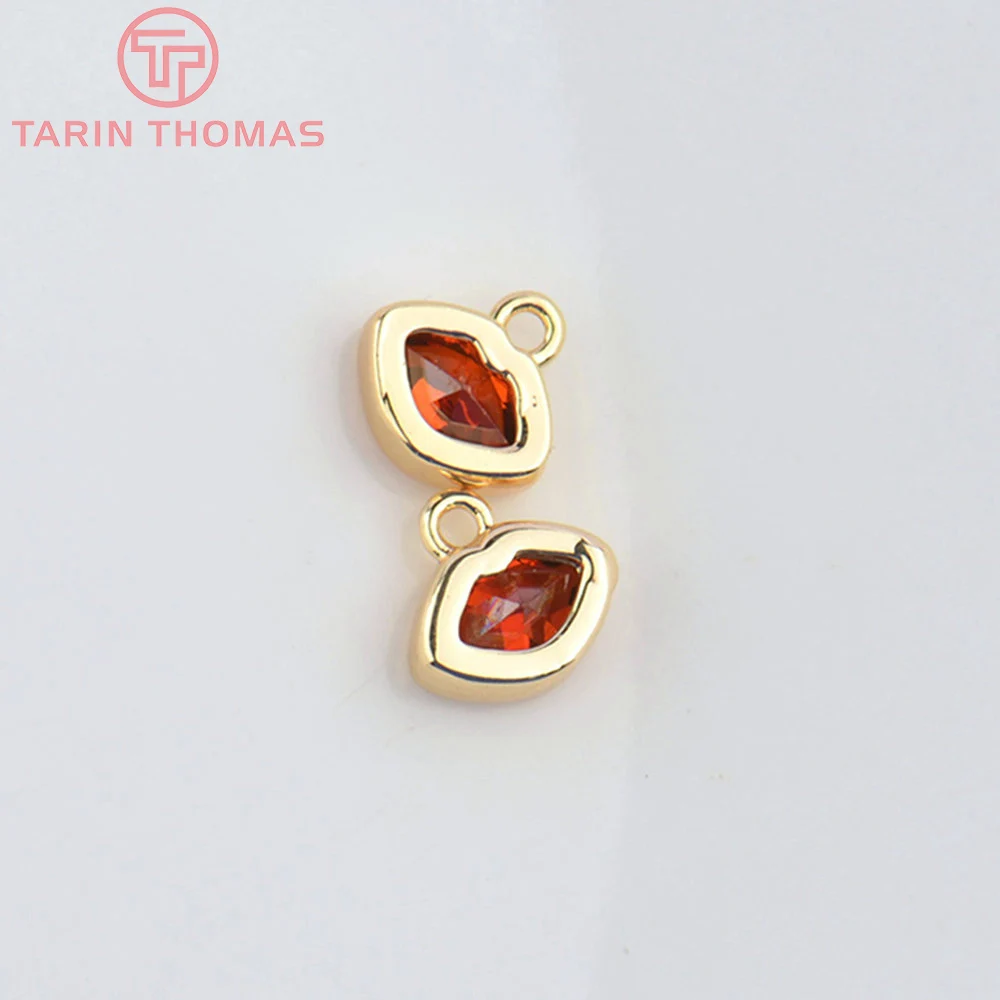 (4892) 4PCS 7x5MM 24K Gold Color Brass with Zircon Lips Shape Charms Pendants High Quality DIY Jewelry Making Findings Wholesale