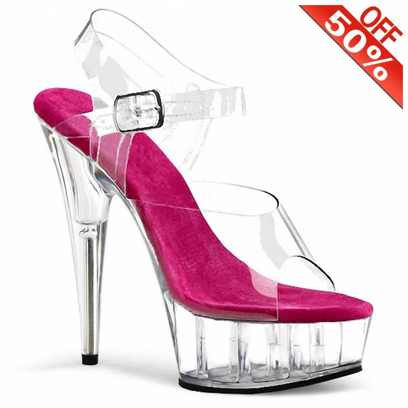 

Summer Clear Crystal Open-Toe Women's Platform Sandals 15cm High Heeled Stripper Pole Dance Shoes Concise 6-Inch Show Footwear