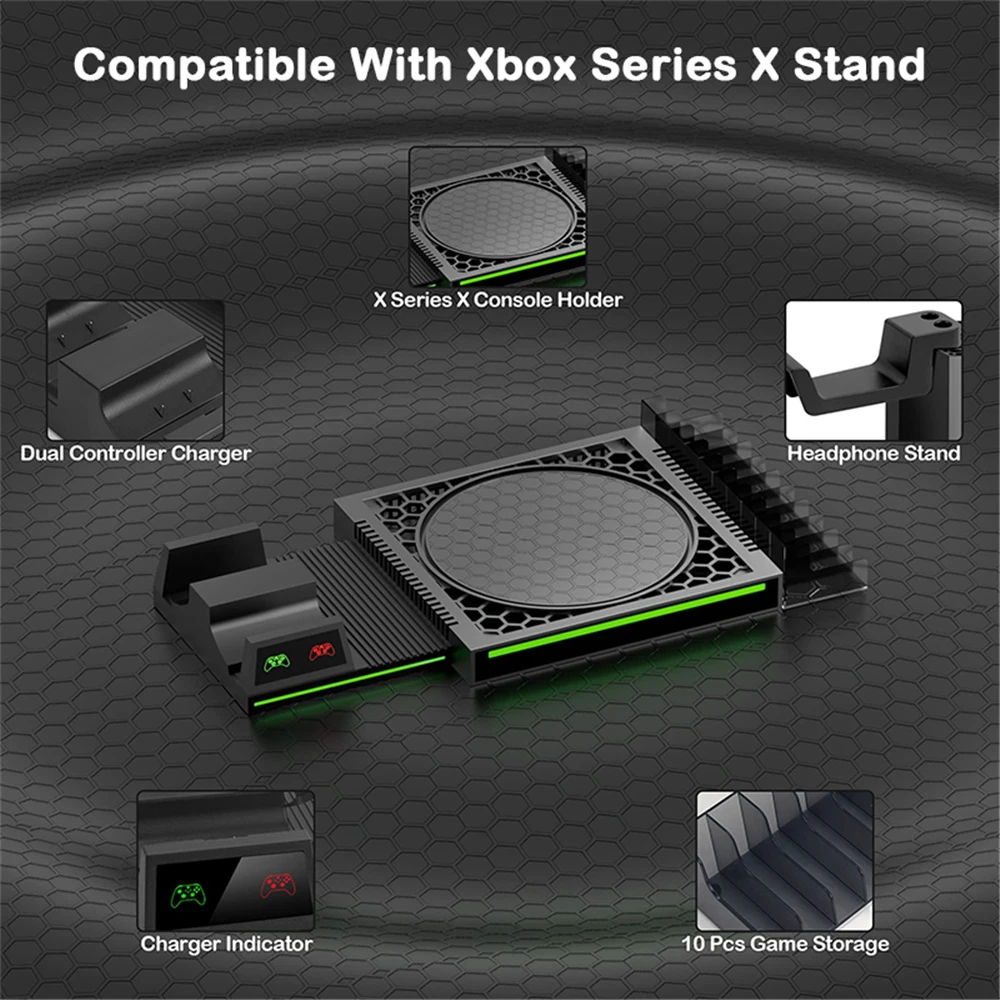 Anfitrião do jogo base de refrigeração para a série xbox x vertical stand gamepad doca de carregamento jogos disco suporte de armazenamento para xbox série x