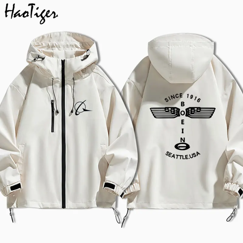 Boeing BOEING Pilot Jacket Loose Men's Autumn Winter Coat Casual Style Polyester Fiber Long Sleeve Zipper Closure Hooded