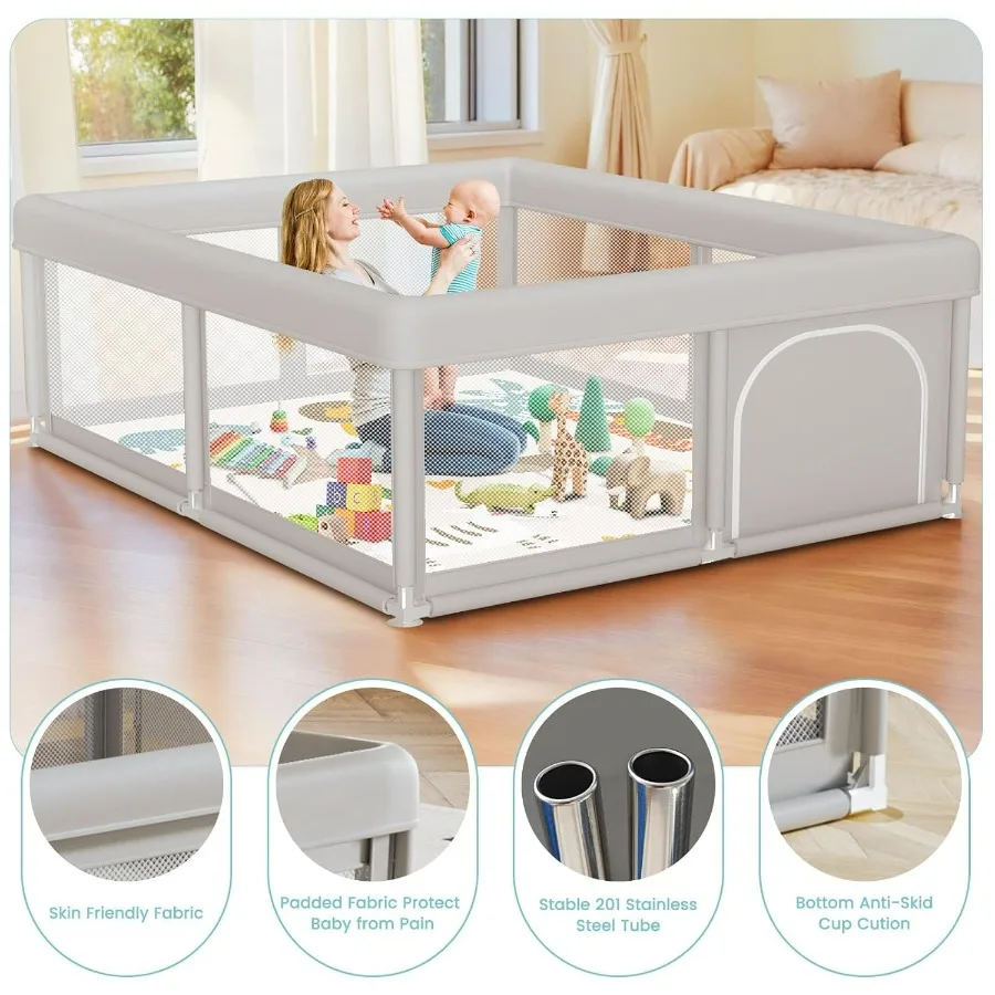 Parc pour bébé 50x50 pouces avec tapis, stylo de jeu pour bébés et tout-petits, parc de jeu avec porte, clôture de sécurité robuste, intérieur