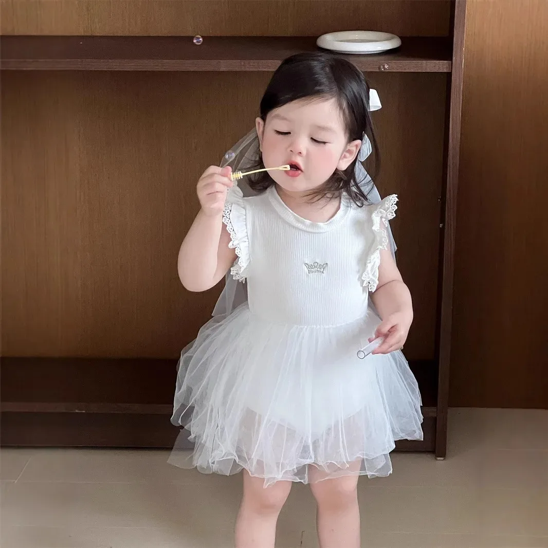 

Юбка для девочек, новинка лета 2023, детская одежда в корейском стиле, модная милая юбка-комбинезон из пряжи для девочек, повседневная простая милая юбка