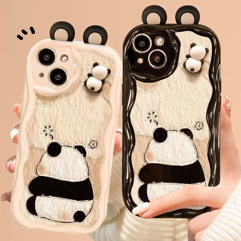 For Samsung Galaxy A05 A15 A04S A14 A24 A34 A54 S20 FE S21 S22 S23 Ultra Hot Panda Toy Cartoon Ear Wave TPU Soft Phone Back Case