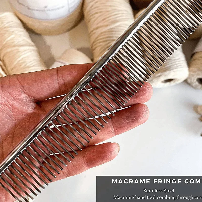 Macrame Fringe Comb Tapestry Weaving Comb Stainless Steel Craft For Brushing Through Long Hair Single Strand Cotton Cord