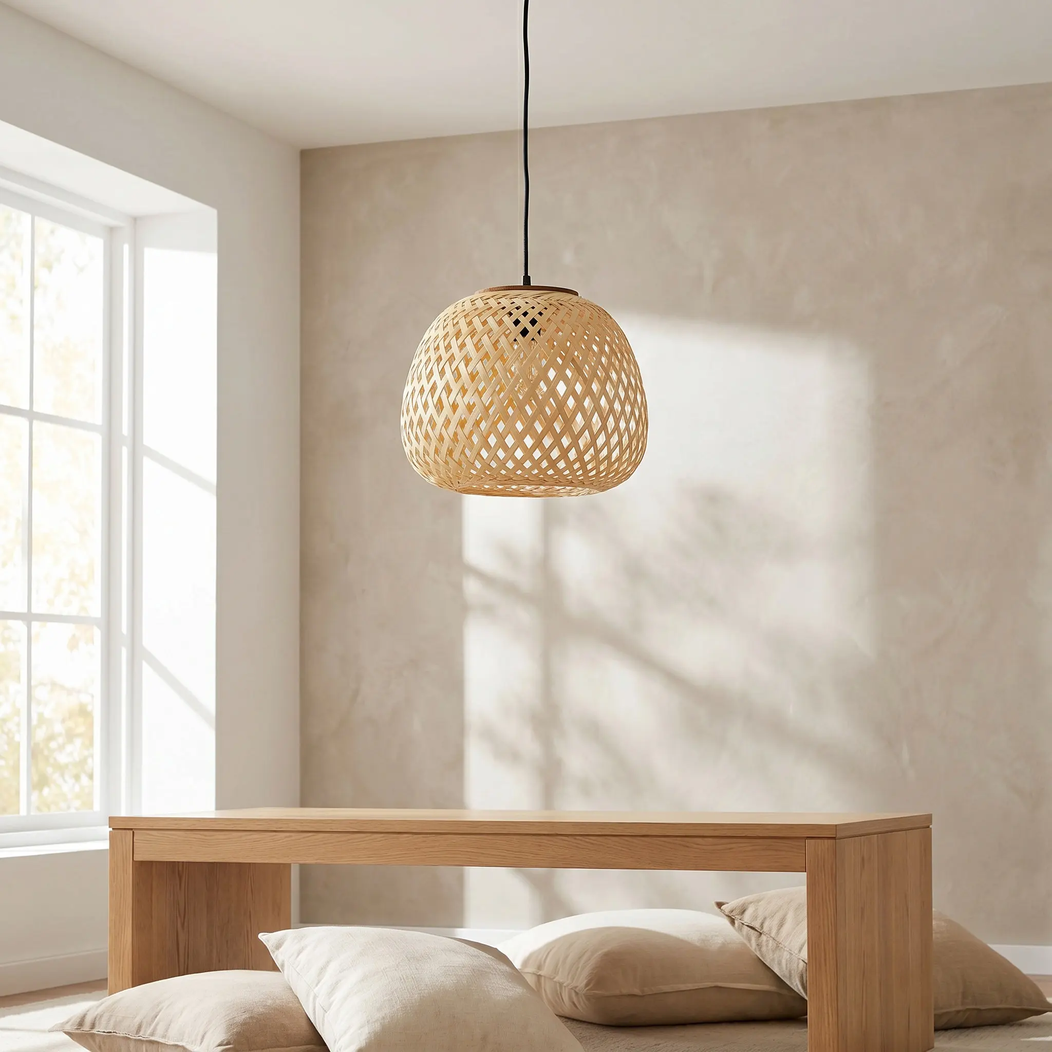 Bamboo Lamp Shade Woven Rustic Style Warm Light Diffuser Lampshade Replacement for Pendant Ceiling Hanging Lights Decorative