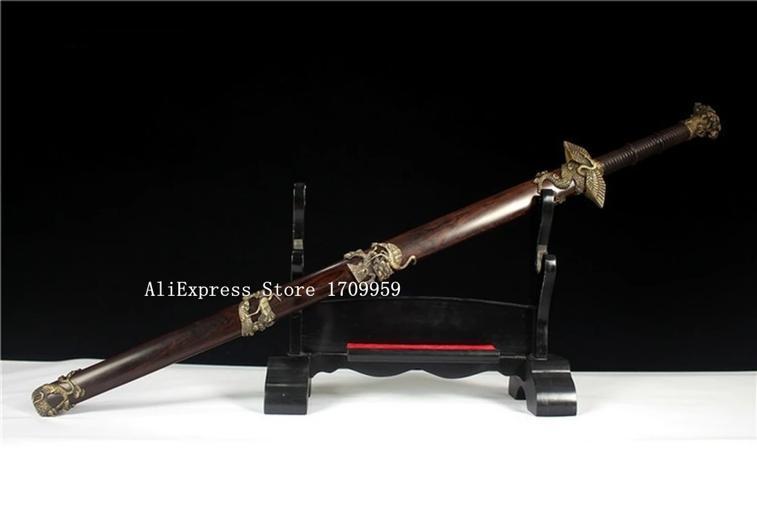 Real Handmade/Forged Chinese Qing Dynasty TaiChi Double Edge Sword Crane Jian Damascus Steel Blade/Brass Fittings/Ebony Wood