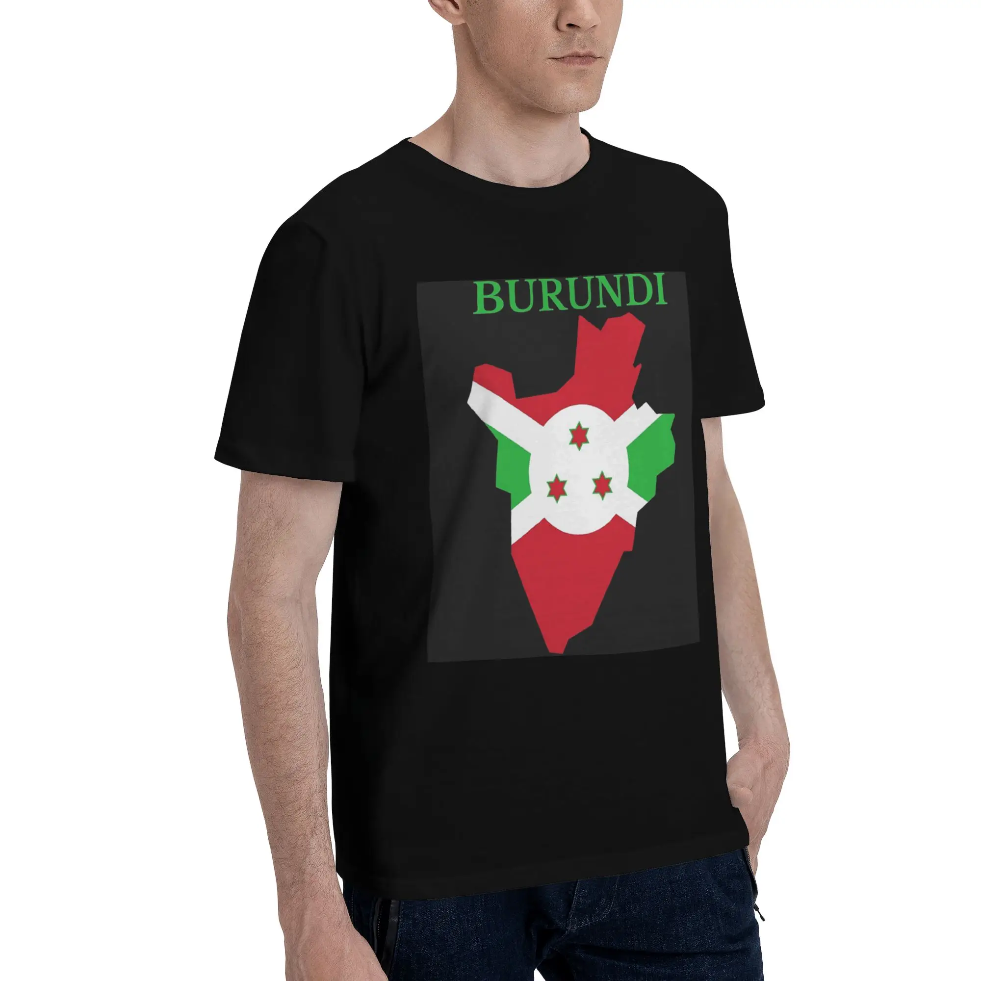 

Burundi Map Flag Men T-Shirt Oversized T Shirts Men's Crew Neck Cotton Tees Short Summer Male
