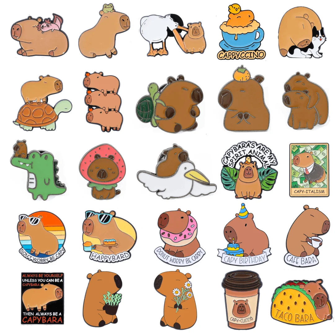 Cute Capybara Enamel Pins Cartoon Hippopotamus Hippo Animal Hard Brooches Lapel Badge Wholesale Gifts For Kids Friends