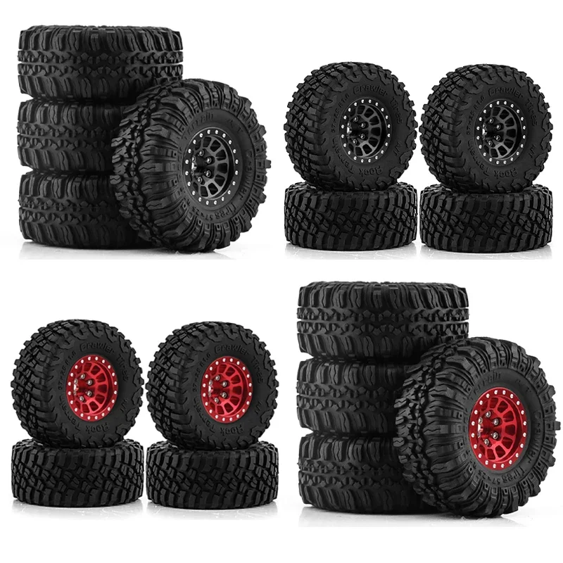 TRX4M 4PCS Metal 1 Inch Wheels with Tires Upgrade Hub Tyre Set for 1/18 RC Crawler Car Traxxas TRX4-M Defender Bronco SCX24 FMS