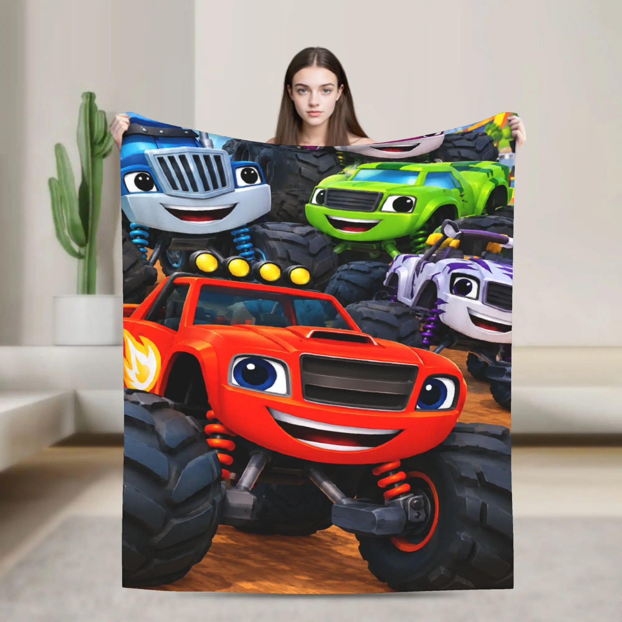 Blaze and the Monster M-Machines  Flannel Blanket  Super Warm Throw Blanket for Couch Chair Camping Bedspread Sofa Bed Cover