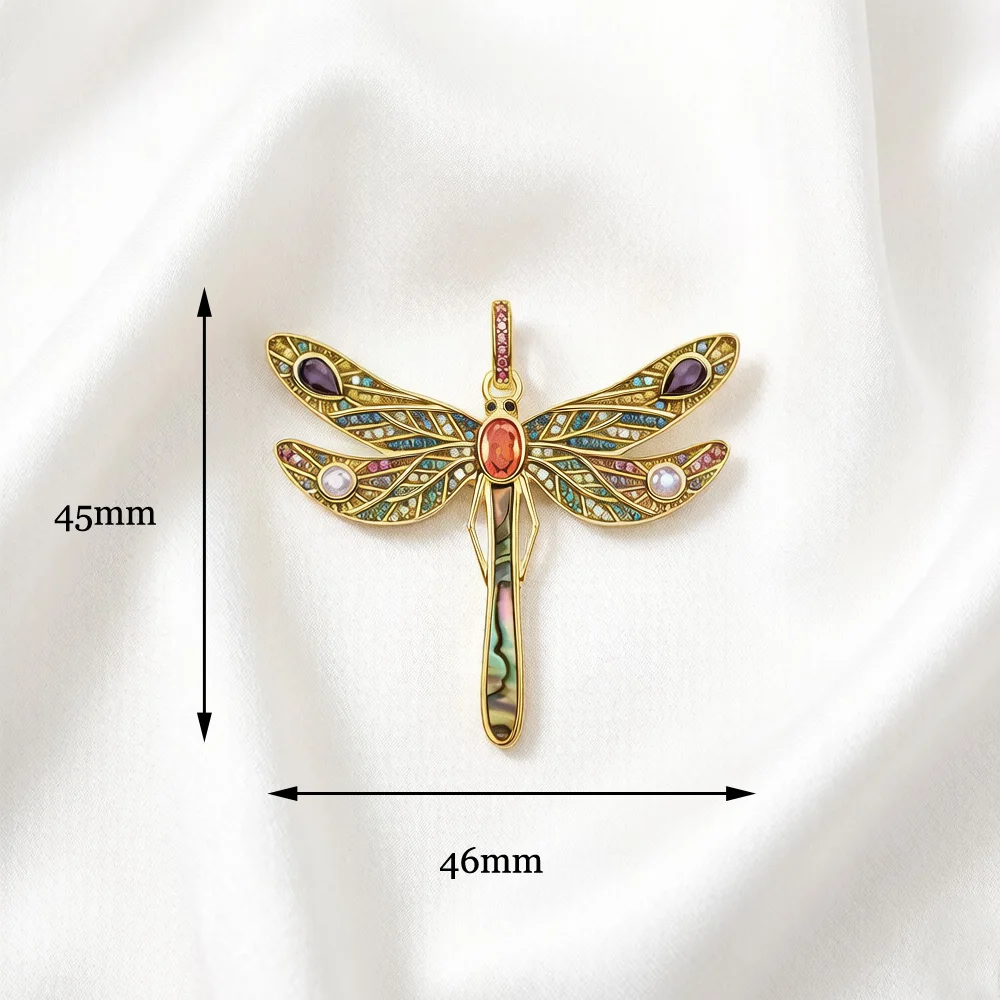 Pendant Golden Dragonfly,Spring Brand Jewelry Bohemia Playful 925 Sterling Silver Colourful Happy Gift For Women
