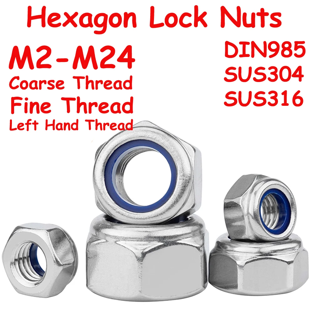 

Yiqianyuan M2 to M24 DIN985 SUS304/SUS316 Stainless Steel Hexagon Nylon Insert Self-locking Locknut Coarse/Fine/Left Hand Thread