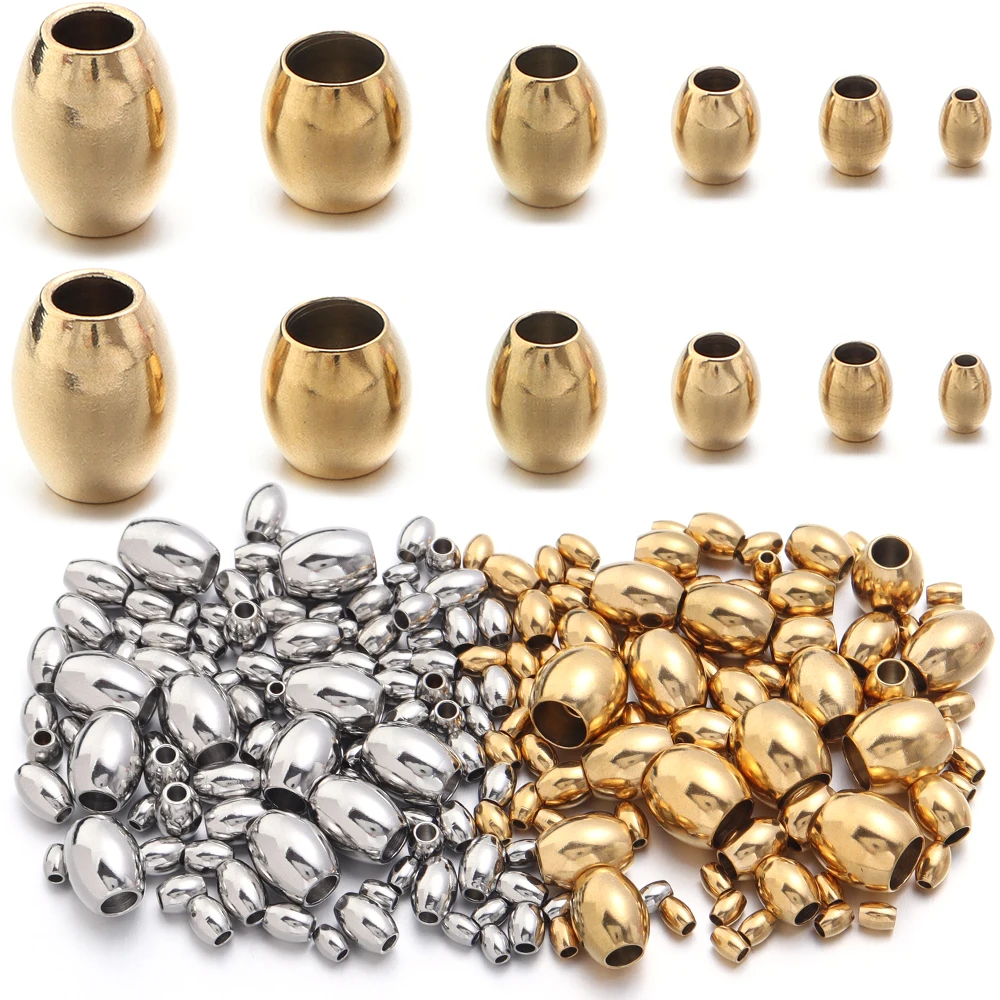 20/50pcs Stainless Steel Round Oval Bead  Loose Beads Gold Plated Beads for Bracelet Necklace DIY Jewelry Making Supplies