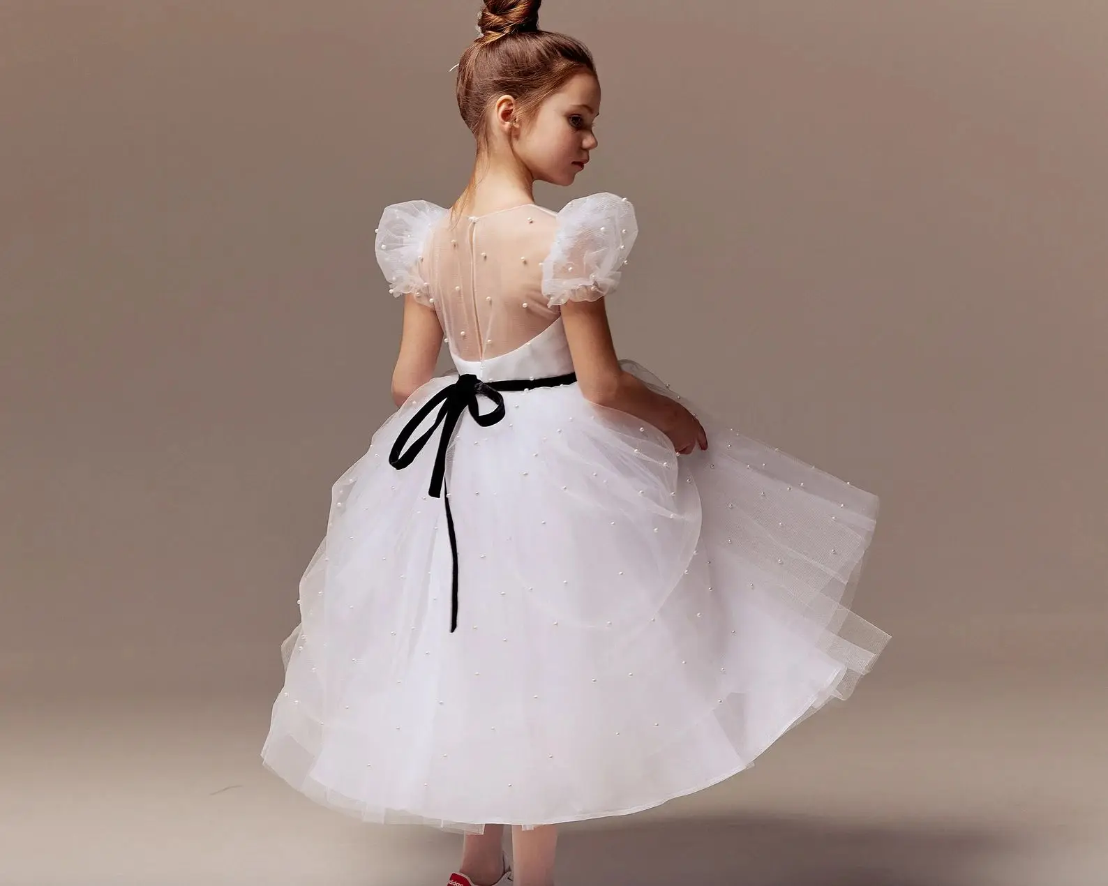 Kids Tulle Parels Meisje Pageant Jurken Bloem Meisje Jurk Voor Bruiloft Eerste Communie Prinses Baljurk Party Dress