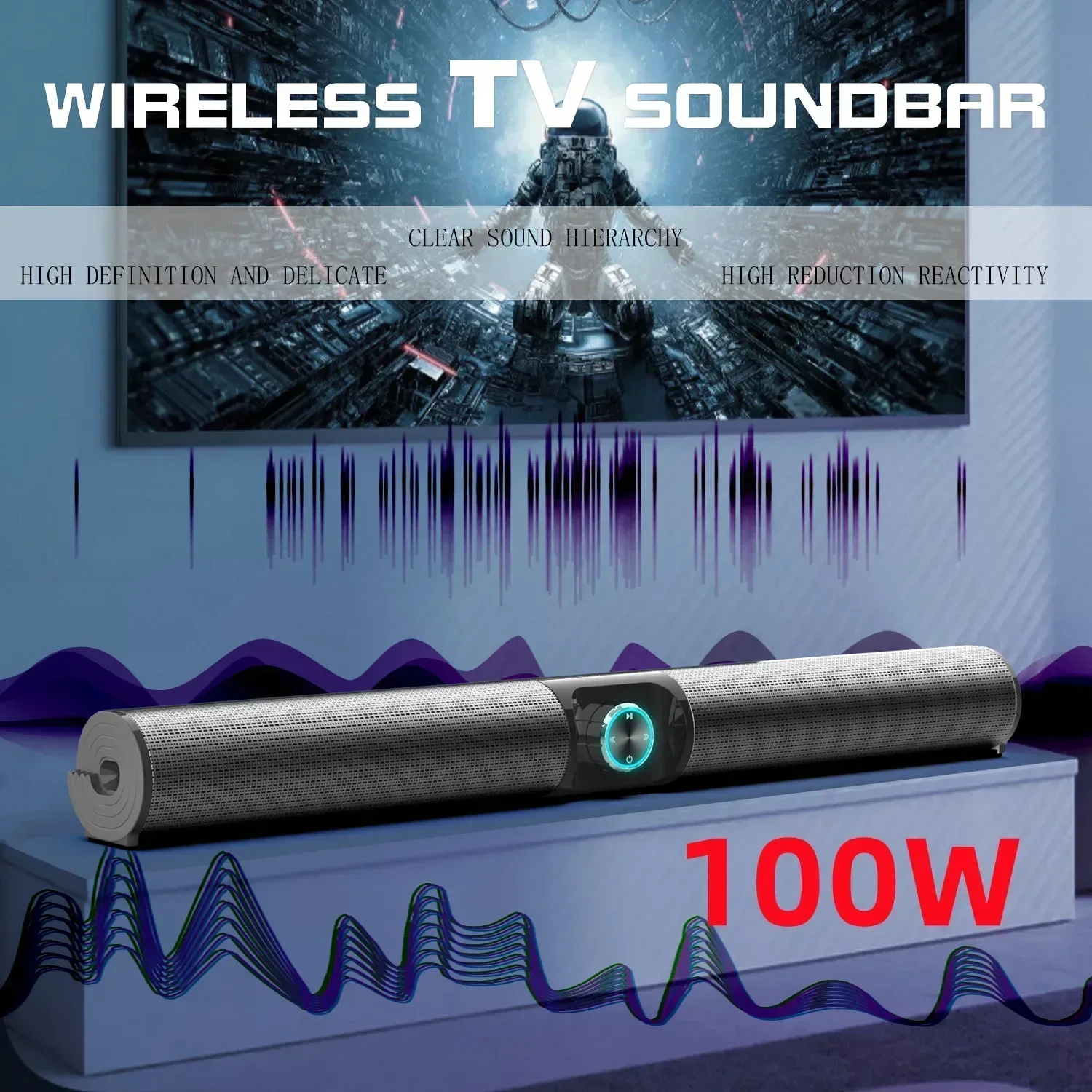 100W Soundbar Wireless Bluetooth Speaker Desktop TV Computer Music Center Home Theater Portable Card Insert with USB Coaxial