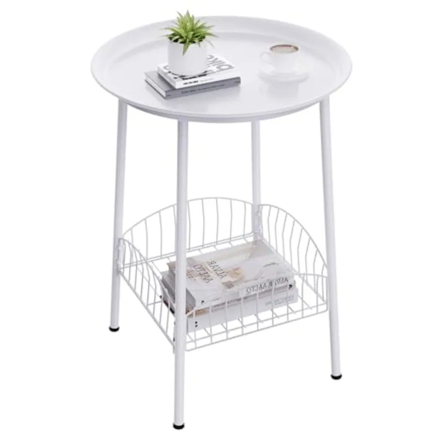 

Small Outdoor Side Table 2-Tier Round Metal Patio Table Accent Table Waterproof Weather Resistant End Table for Yard Porch Pool
