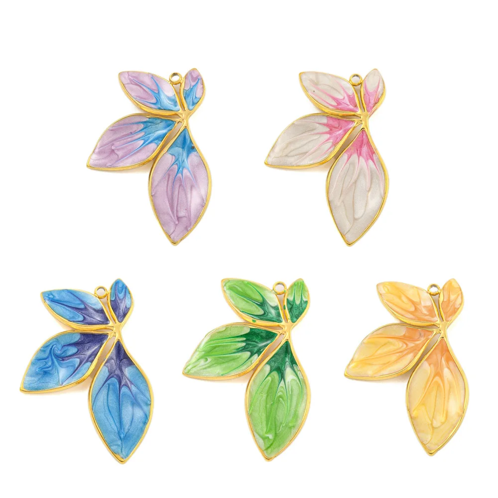 

10Pcs 304 Stainless Steel Leaf Pendants Enamel Tree Leaves Charms for DIY Necklaces Bracelet Jewelry Craft Making 34x23x2.5mm