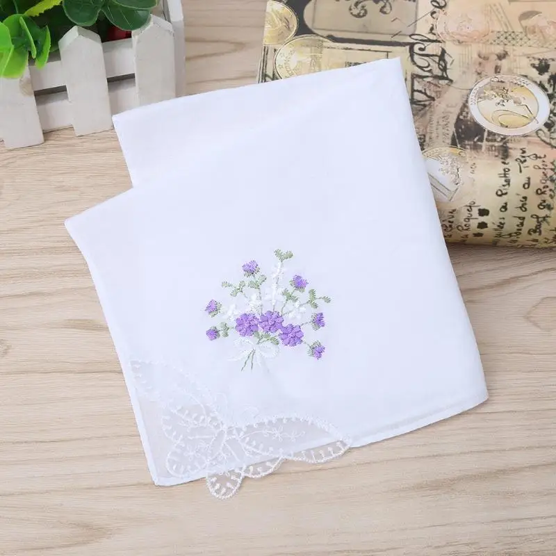 N5KB 6 PCS Cotton Ladies cổ điển thêu khăn tay ren phụ nữ hoa Hanky