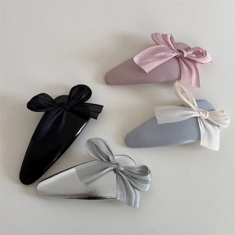 Girl\'s Fabric Color Bow Leather Water Drop Bb Clip Break Clip Sweet Cute Bangs Clip Hair Accessories New