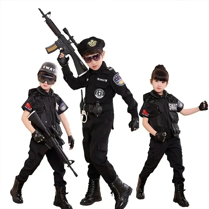 Costumes de policier cosplay pour enfants, fête de Noël, carnaval, uniforme de police, vêtements de policier de l'armée d'Halloween pour garçons, coffret cadeau pour enfants