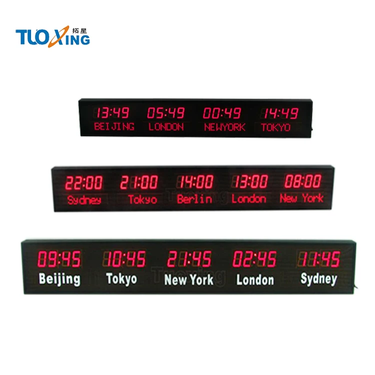 Large Digital Alpha-Numeric LED Time Clock AC Motor Aluminum & Plastic Material Multi-Time Zone Timer