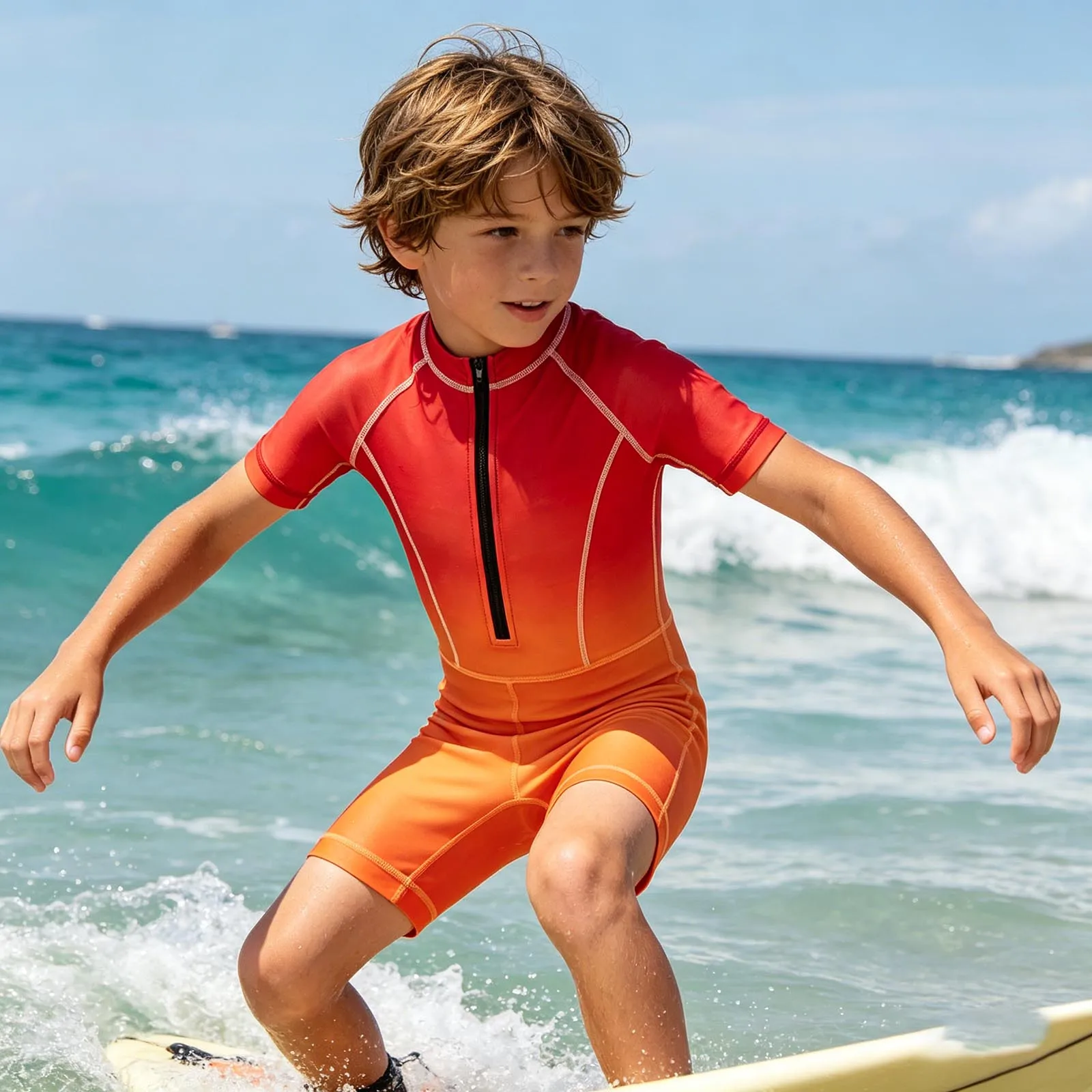 Baju Renang Profesional Anak-anak, Satu Potong, Rash Guard Lengan Pendek, Ritsleting Depan, Cepat Kering, Bernapas, untuk Menyelam, Pantai, Musim Panas