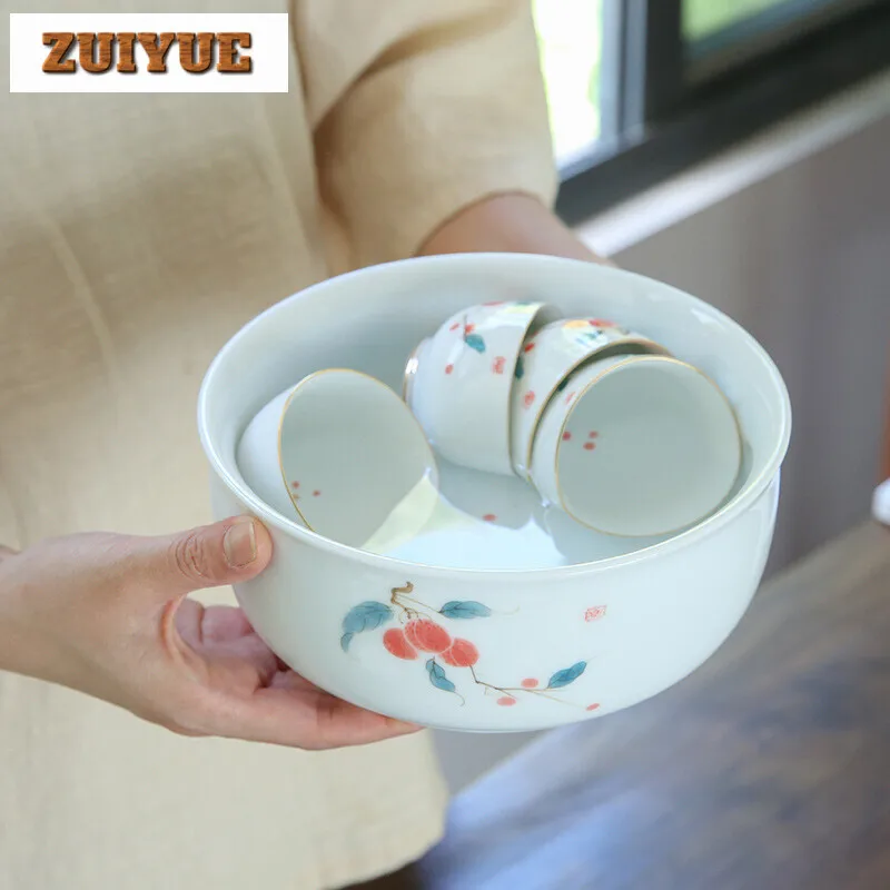 

1200ml Handpainted Lychee Tea Washing Household White Porcelain Jianshui Vintage Tea Wash Writing-brush Washer Chaxi Decoration