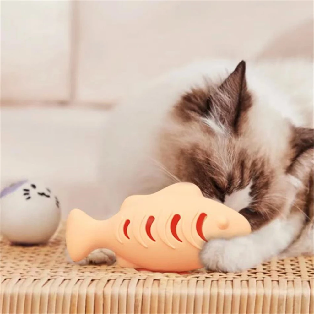 Self-beating Stick High Quality Self-entertainment Ease Of Use Cat Joy Supply Durable Silicone Fish Toys Interactive Feline Toys