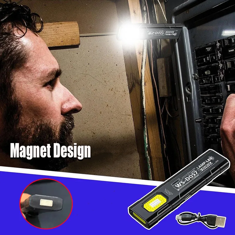 Мини-тонкий фонарик EDC с хвостовым магнитом, USB перезаряжаемый рабочий фонарь COB с зажимом для ручки для наружного кемпинга, Fishling