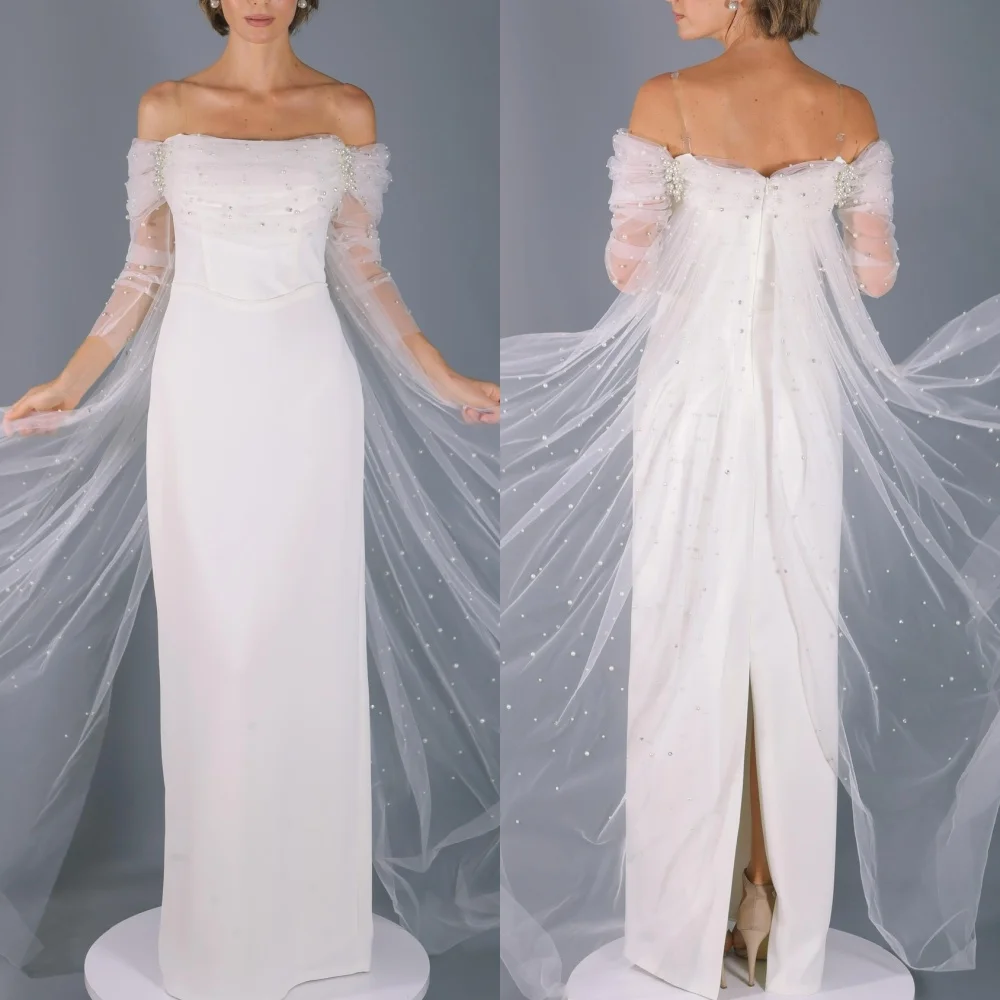 

Customized Intricate Formal Jersey Pearl Pleat Ruched Draped Straight Off-the-shoulder Long Dresses Bespoke Occasion Dresses Cla