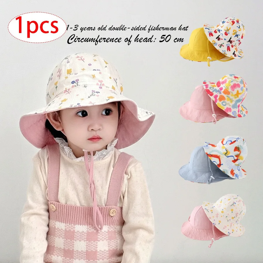 

Детская двусторонняя шапка для детей 1-3 лет, весенне-осенняя, из чистого хлопка, в стиле рыбацкой шапки, милая пляжная шляпа от солнца, с защитой от УФ-лучей