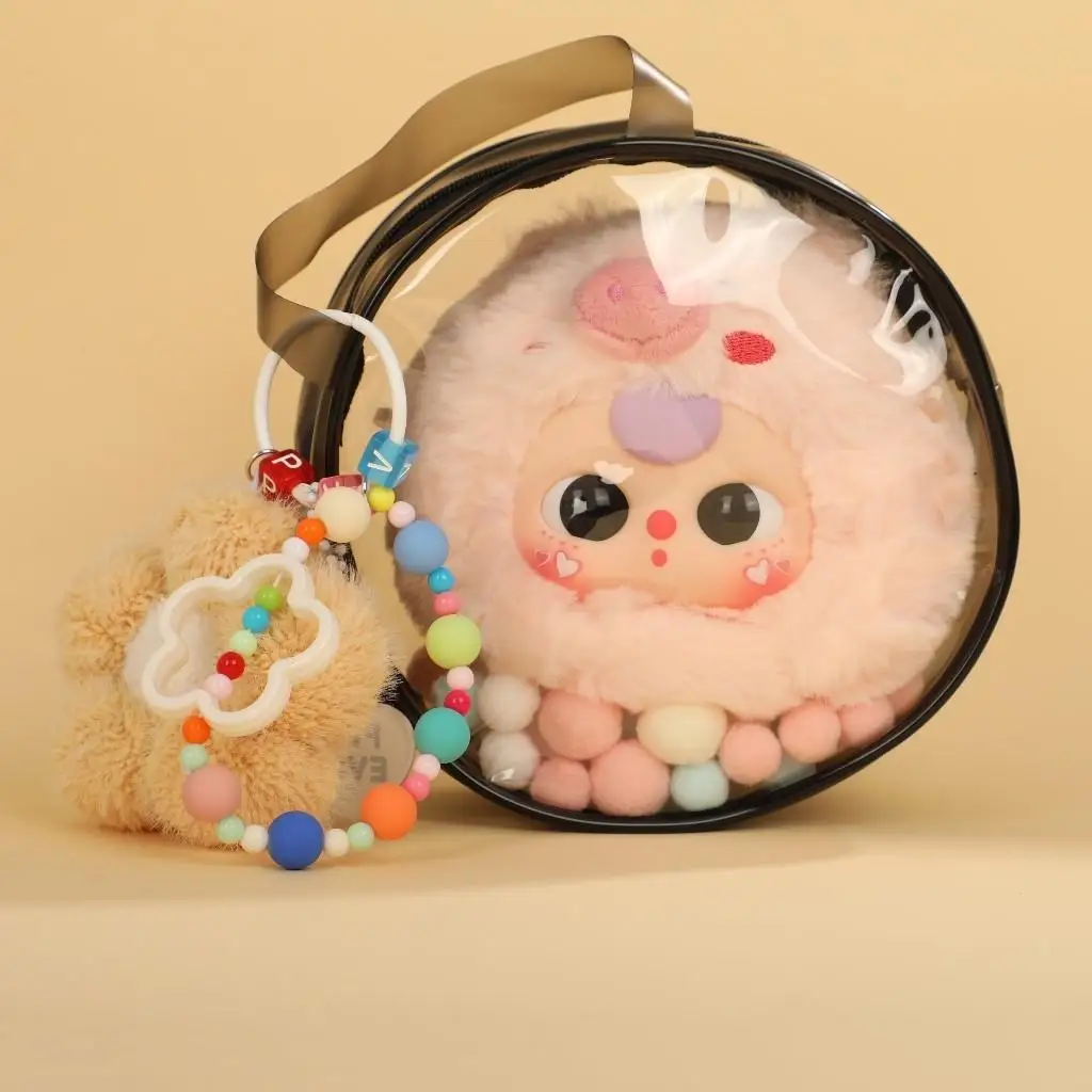 15.5cm Doll Round PVC Mystery Box Keychain Transparent Classic Zipper Bag for Babythree for Kimmon doll (no doll)